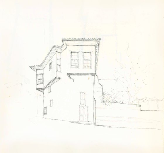 Türkisches Haus in Antalya, Bleistiiftzeichnung