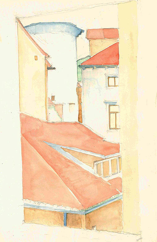 Dachlandschaft in Split, Aquarell auf Papier